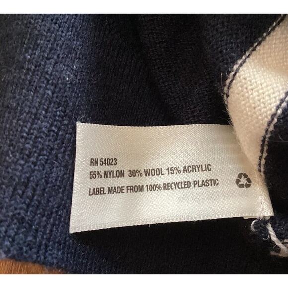 GAP Preppy Navy Striped Wool Blend Button Up Cardigan Sequin Sleeves Sz Medium - Picture 8 of 8